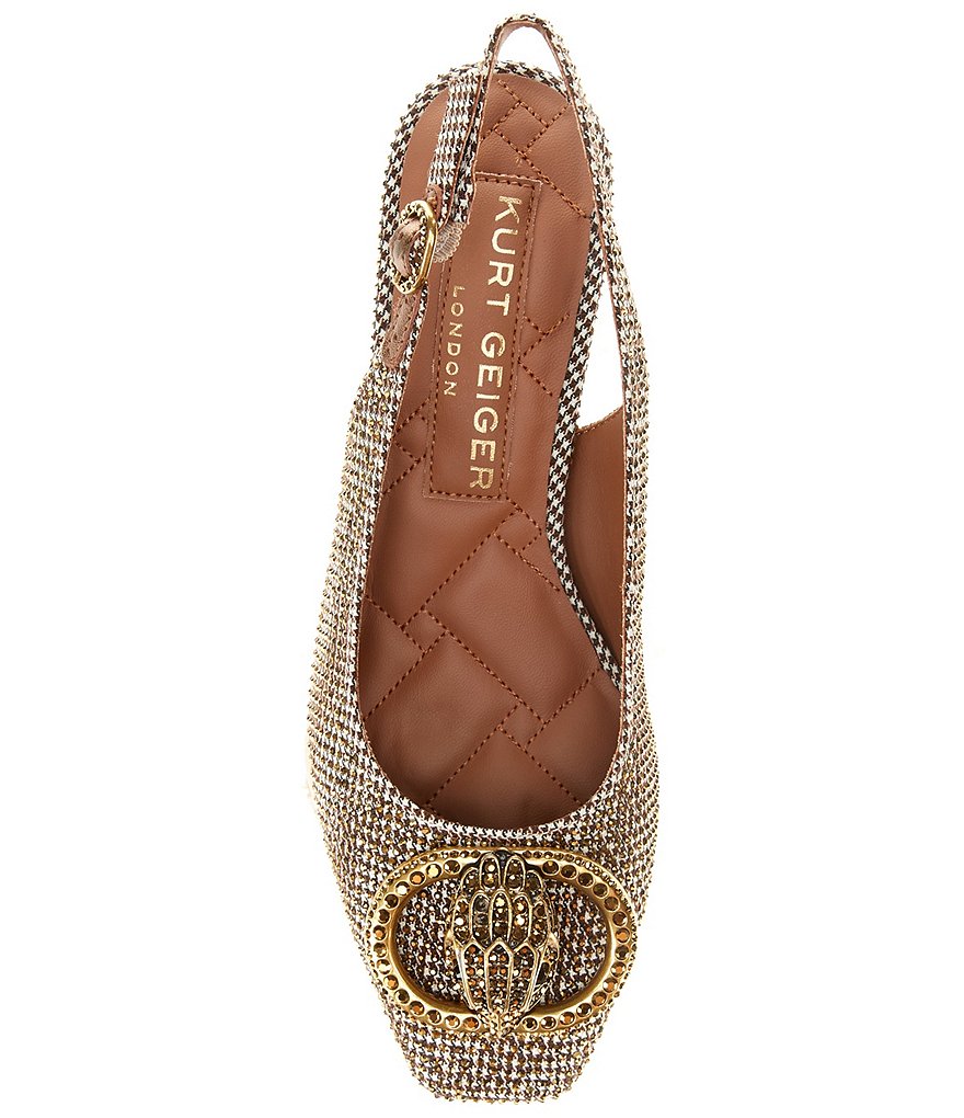 Kurt Geiger London Chelsea Crystal Embellished Houndstooth Logo Ornament Slingback Pumps - Dark Beige - view 5