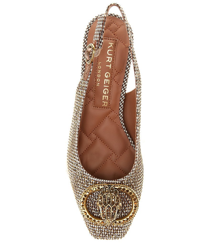 Kurt Geiger London Chelsea Crystal Embellished Houndstooth Logo Ornament Slingback Pumps - Dark Beige - view 5