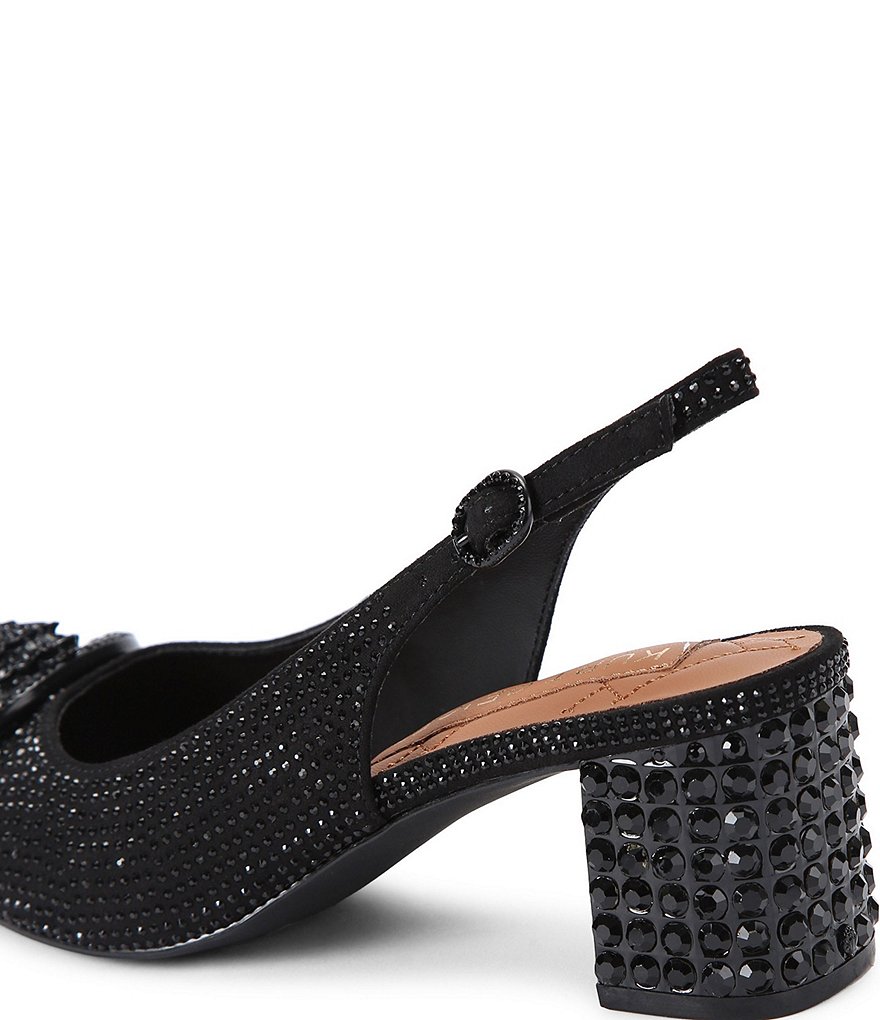 Kurt Geiger London Chelsea Crystal Embellished Drench Logo Ornament Slingback Block Pumps - Black - view 2