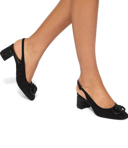 Kurt Geiger London Chelsea Crystal Embellished Drench Logo Ornament Slingback Block Pumps - Black - view 6
