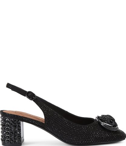 Kurt Geiger London Chelsea Crystal Embellished Drench Logo Ornament Slingback Block Pumps - Black - view 1