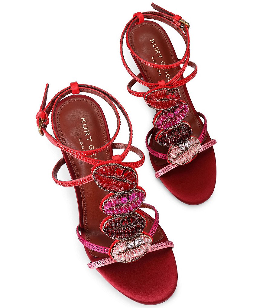 Kurt Geiger London Satin Kiss Crystal Embellished Dress Sandals - Red - view 2