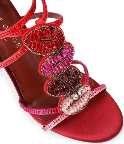 Kurt Geiger London Satin Kiss Crystal Embellished Dress Sandals - Red - view 3