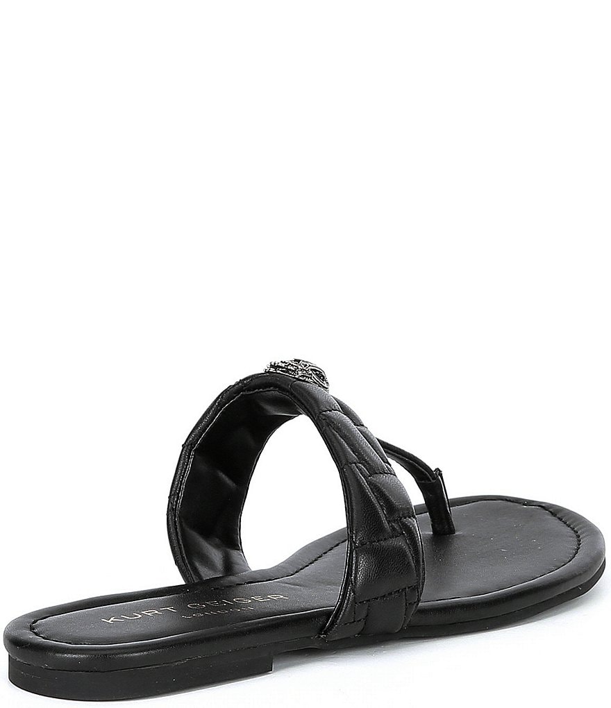 Kurt Geiger London Kensington Quilted Leather Logo Ornament T-Bar Sandals - Black - view 2