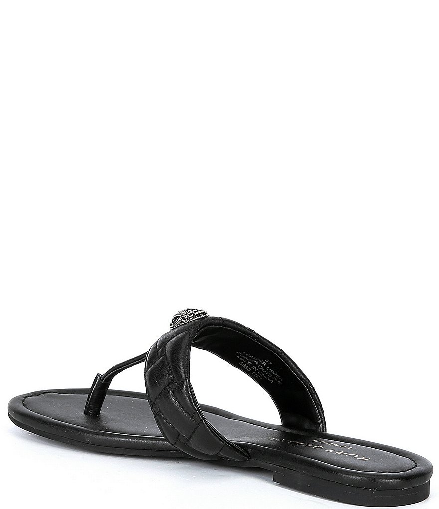 Kurt Geiger London Kensington Quilted Leather Logo Ornament T-Bar Sandals - Black - view 3