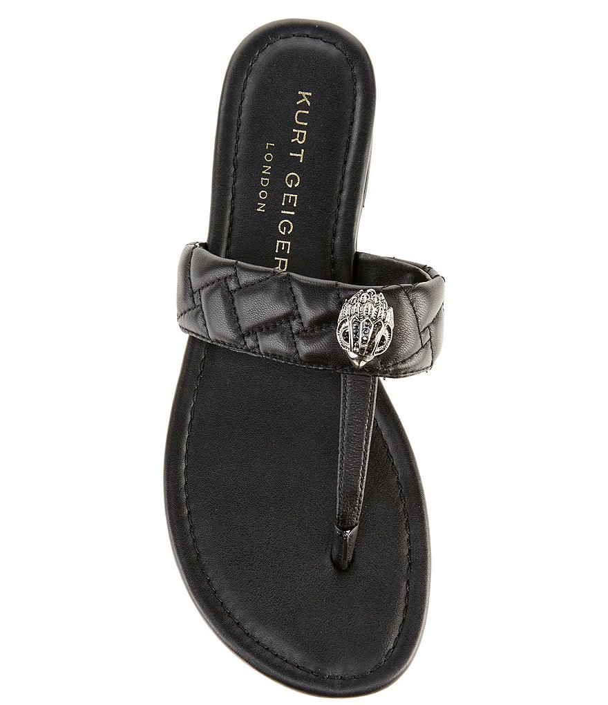 Kurt Geiger London Kensington Quilted Leather Logo Ornament T-Bar Sandals - Black - view 5