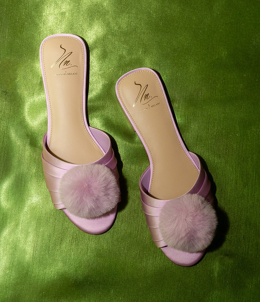 Antonio Melani x The Nat Note Olga Satin Pom Detail Slide Sandals - Orchid - view 18