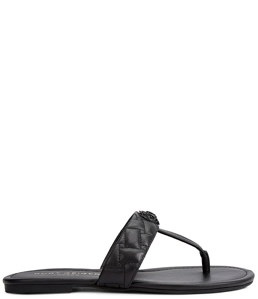 Kurt Geiger London Kensington Quilted Leather Logo Ornament T-Bar Sandals - Black/Black - view 8