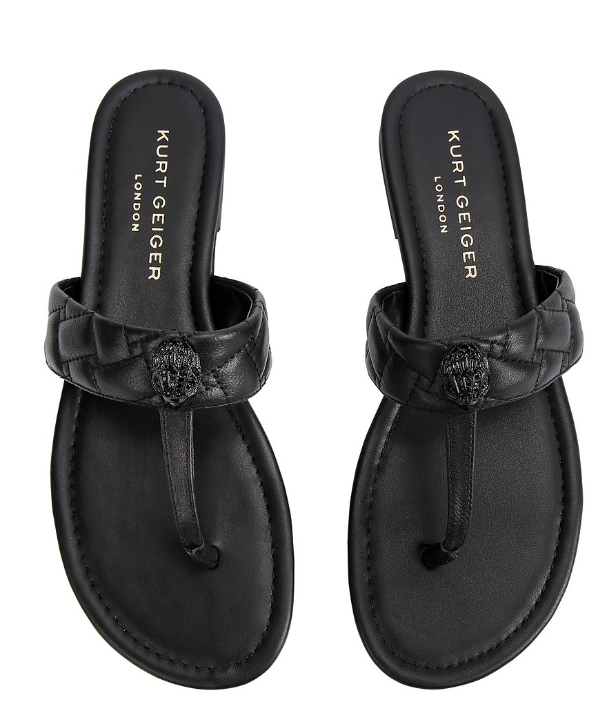 Kurt Geiger London Kensington Quilted Leather Logo Ornament T-Bar Sandals - Black/Black - view 9