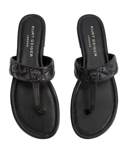 Kurt Geiger London Kensington Quilted Leather Logo Ornament T-Bar Sandals - Black/Black - view 9