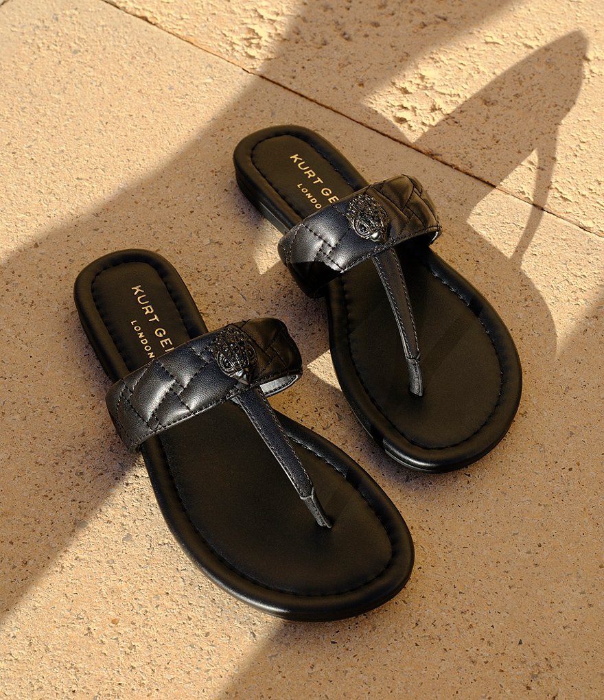 Kurt Geiger London Kensington Quilted Leather Logo Ornament T-Bar Sandals - Black/Black - view 11