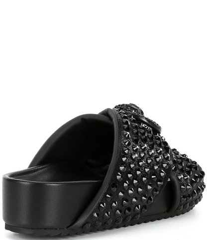 Kurt Geiger London Chelsea Stud Embellished Microsuede Logo Ornament Cross Strap Slide Sandals - Charcoal - view 2