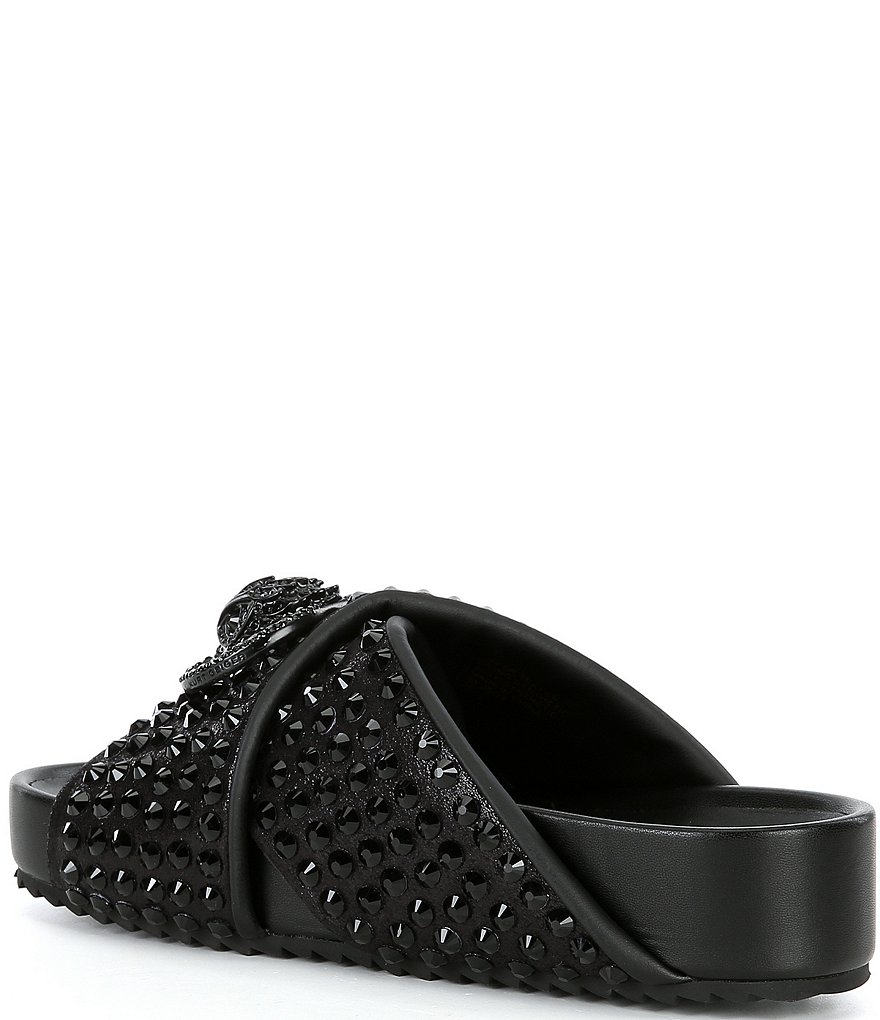 Kurt Geiger London Chelsea Stud Embellished Microsuede Logo Ornament Cross Strap Slide Sandals - Charcoal - view 3