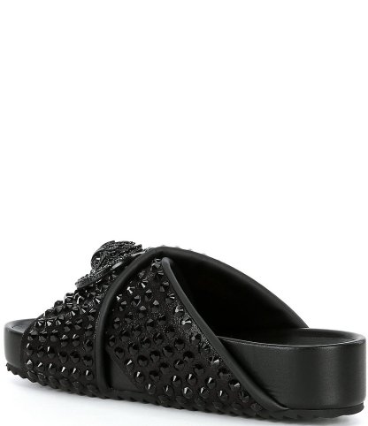 Kurt Geiger London Chelsea Stud Embellished Microsuede Logo Ornament Cross Strap Slide Sandals - Charcoal - view 3