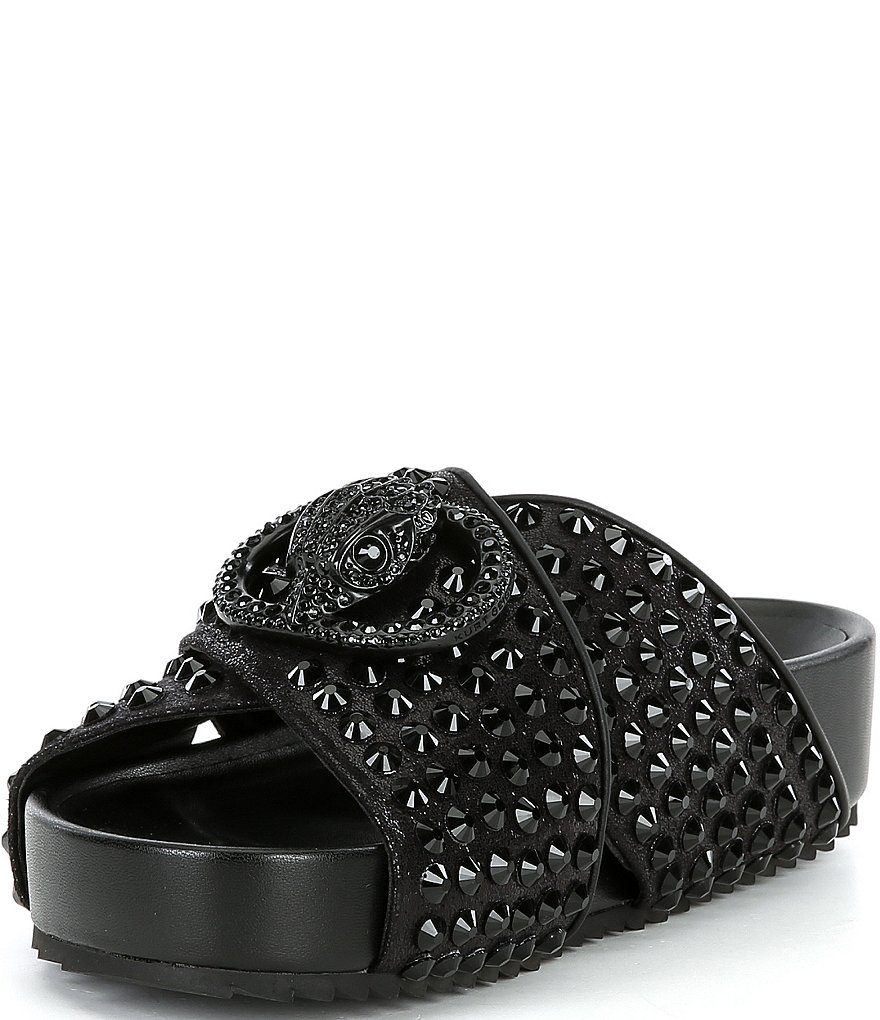 Kurt Geiger London Chelsea Stud Embellished Microsuede Logo Ornament Cross Strap Slide Sandals - Charcoal - view 4
