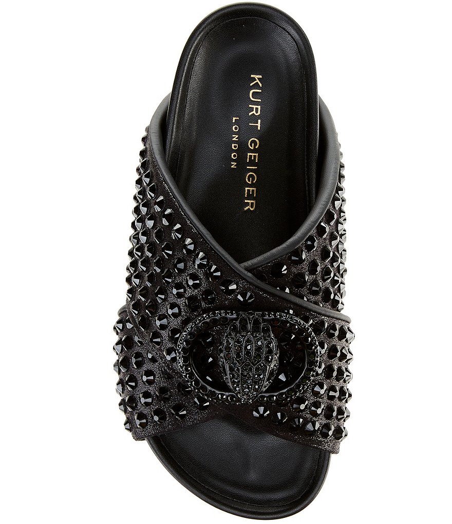Kurt Geiger London Chelsea Stud Embellished Microsuede Logo Ornament Cross Strap Slide Sandals - Charcoal - view 5