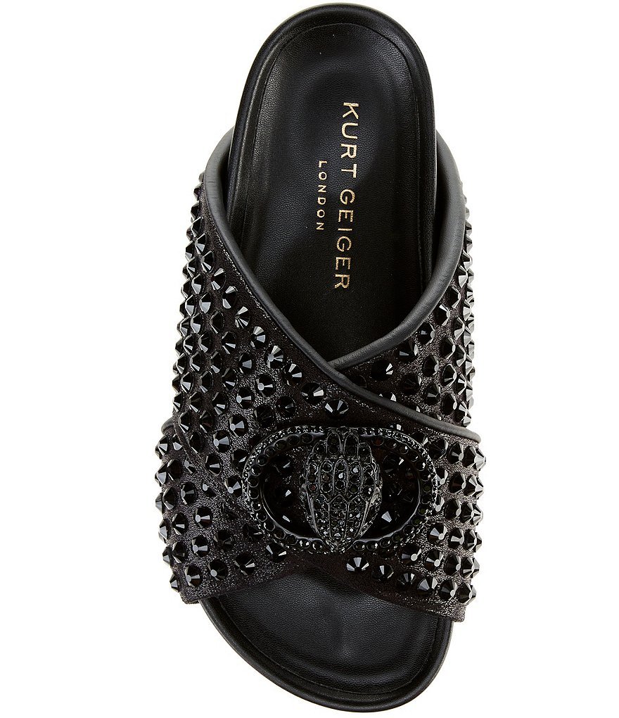 Kurt Geiger London Chelsea Stud Embellished Microsuede Logo Ornament Cross Strap Slide Sandals - Charcoal - view 5
