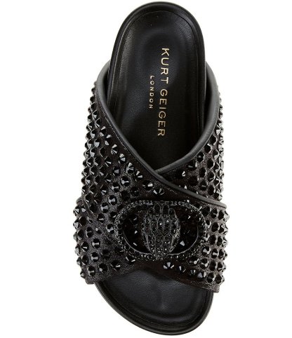 Kurt Geiger London Chelsea Stud Embellished Microsuede Logo Ornament Cross Strap Slide Sandals - Charcoal - view 5
