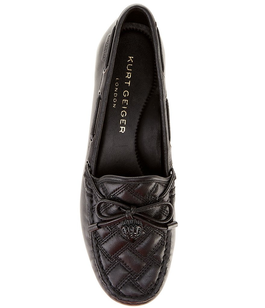 Kurt Geiger London Quilted Leather Bow Detail Drenched Logo Ornament Boat Shoes - Black - view 5