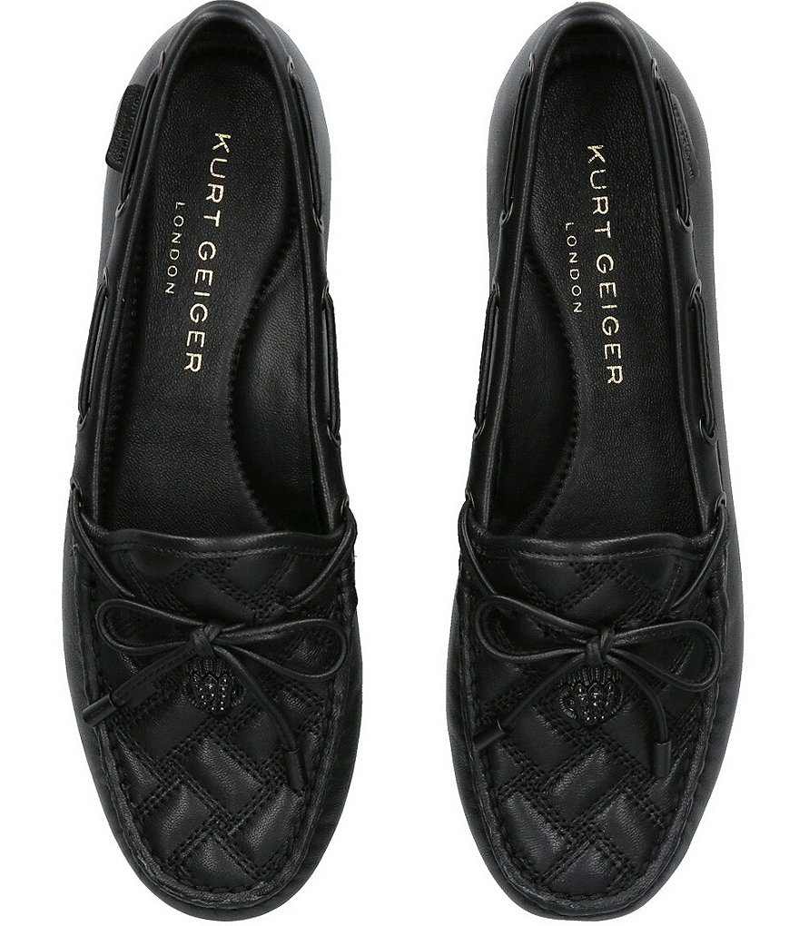 Kurt Geiger London Quilted Leather Bow Detail Drenched Logo Ornament Boat Shoes - Black - view 7