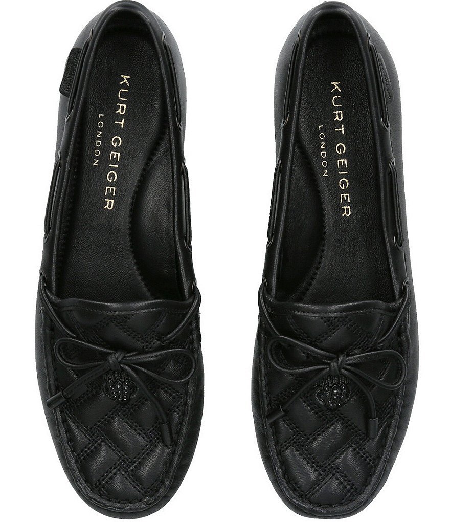 Kurt Geiger London Quilted Leather Bow Detail Drenched Logo Ornament Boat Shoes - Black - view 7