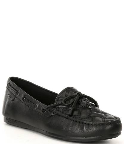Kurt Geiger London Quilted Leather Bow Detail Drenched Logo Ornament Boat Shoes - Black - view 1