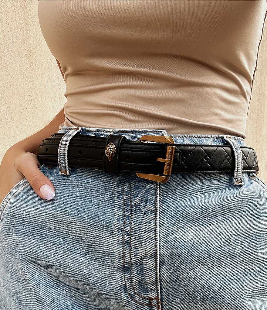 Kurt Geiger London 1.2#double; Mirco Quilted Leather Hip Belt - Black Antique Brass - view 6