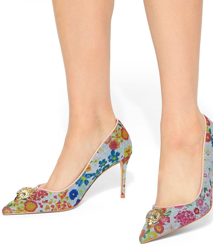 Kurt Geiger London Belgravia Denim Floral Eagle Court Pumps - Blue - view 7
