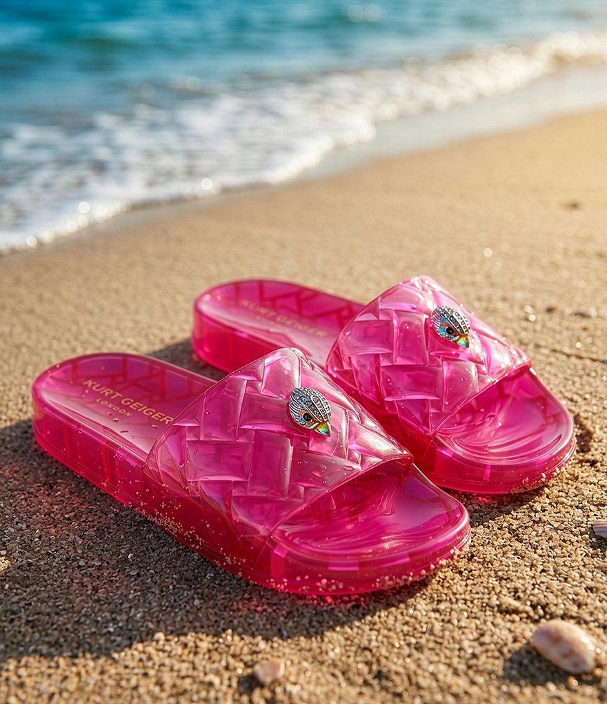 Kurt Geiger London Meena Jelly Logo Ornament Eagle Pool Slide Sandals - Bright Pink - view 12