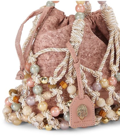 Kurt Geiger London Beaded Woven Macrame Rope Drawstring Bucket Bag - Pink Cream - view 4