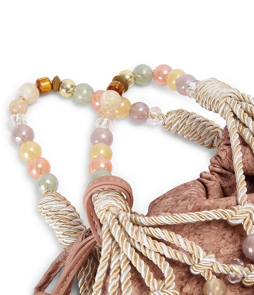 Kurt Geiger London Beaded Woven Macrame Rope Drawstring Bucket Bag - Pink Cream - view 5