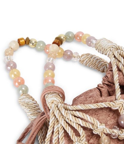 Kurt Geiger London Beaded Woven Macrame Rope Drawstring Bucket Bag - Pink Cream - view 5