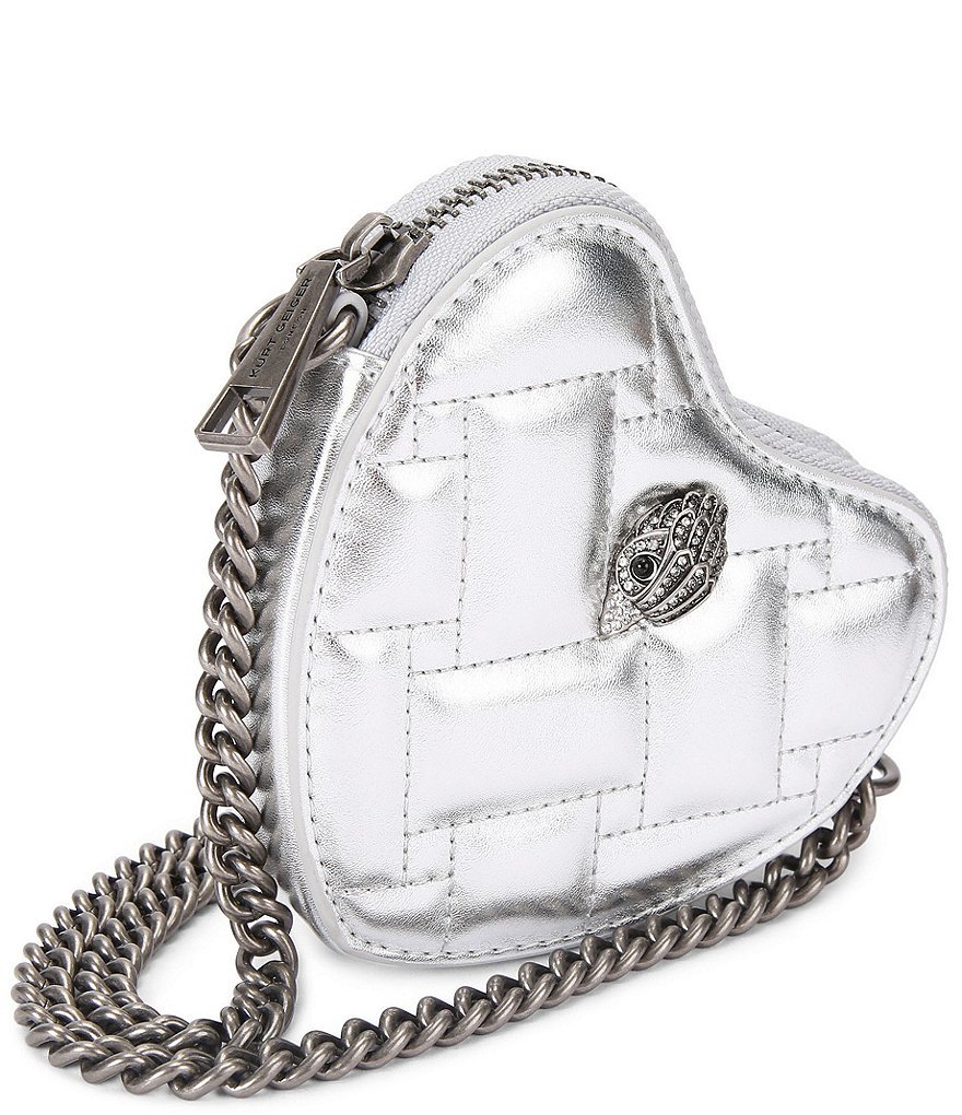 Kurt Geiger London Micro Silver Metallic Quilted Heart Crossbody Bag - Silver - view 3