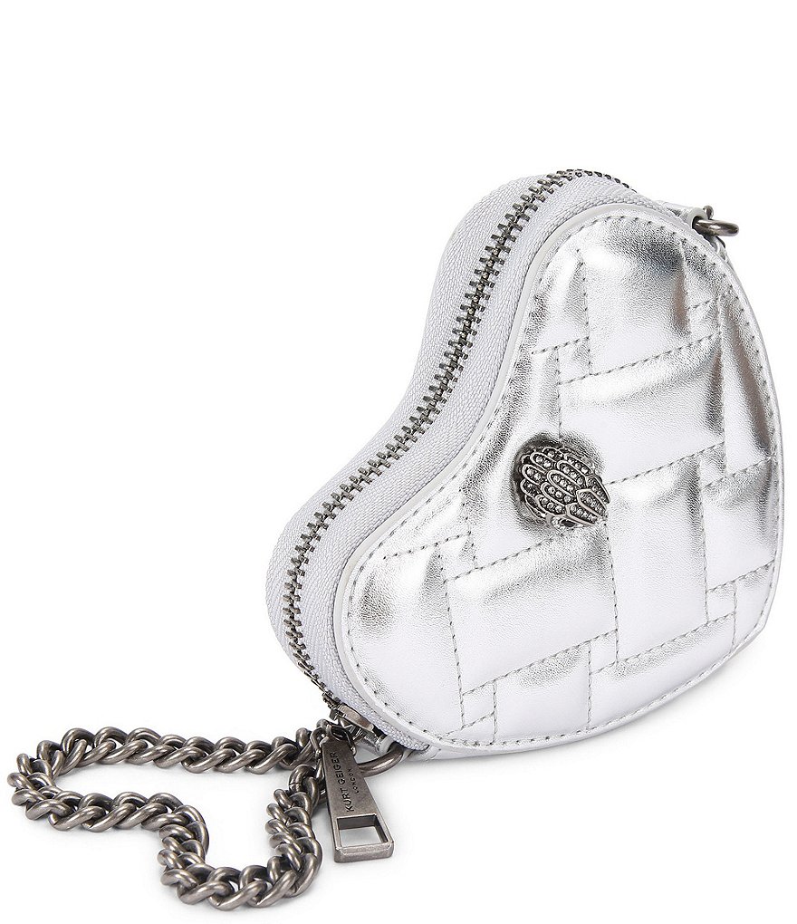 Kurt Geiger London Micro Silver Metallic Quilted Heart Crossbody Bag - Silver - view 4