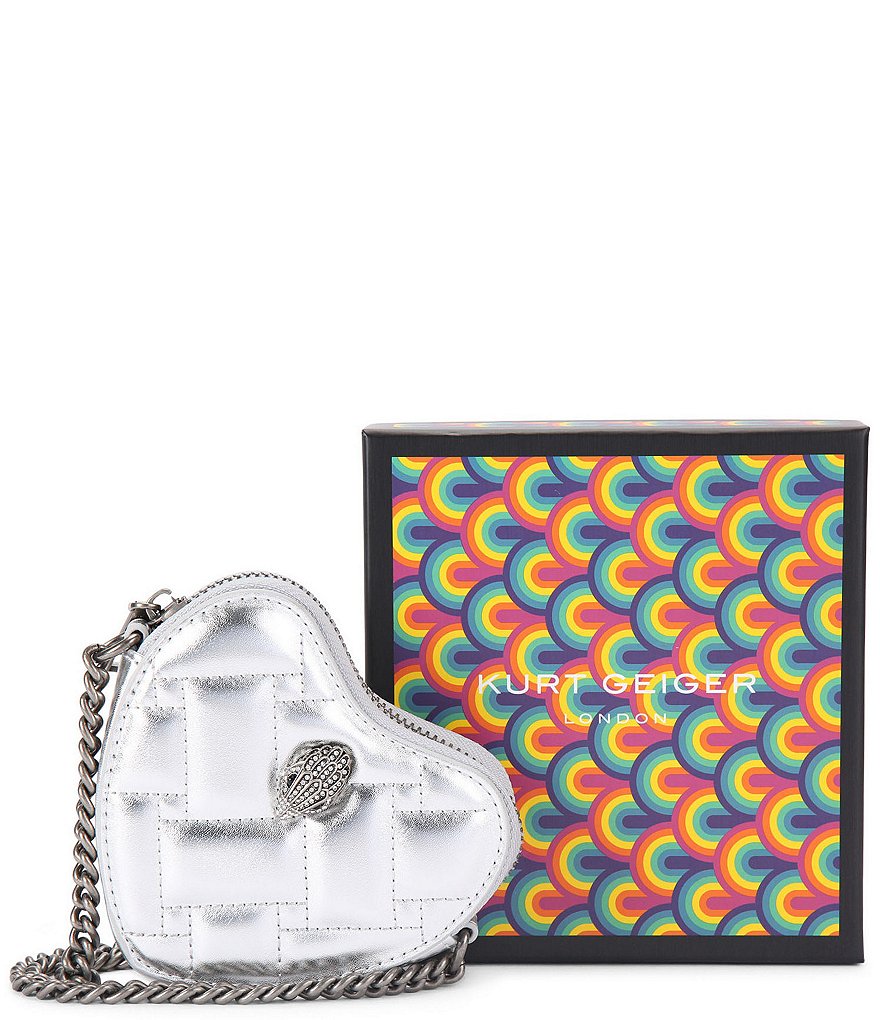Kurt Geiger London Micro Silver Metallic Quilted Heart Crossbody Bag - Silver - view 5