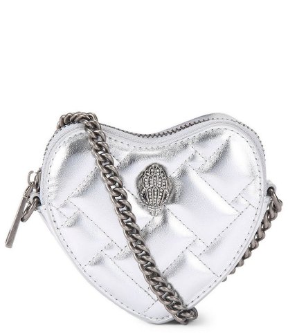 Kurt Geiger London Micro Silver Metallic Quilted Heart Crossbody Bag - Silver - view 1