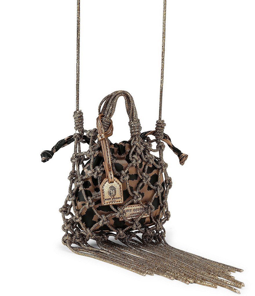 Kurt Geiger London Mini Fringe Leopard Macrame Crystal Clutch - Brown - view 4