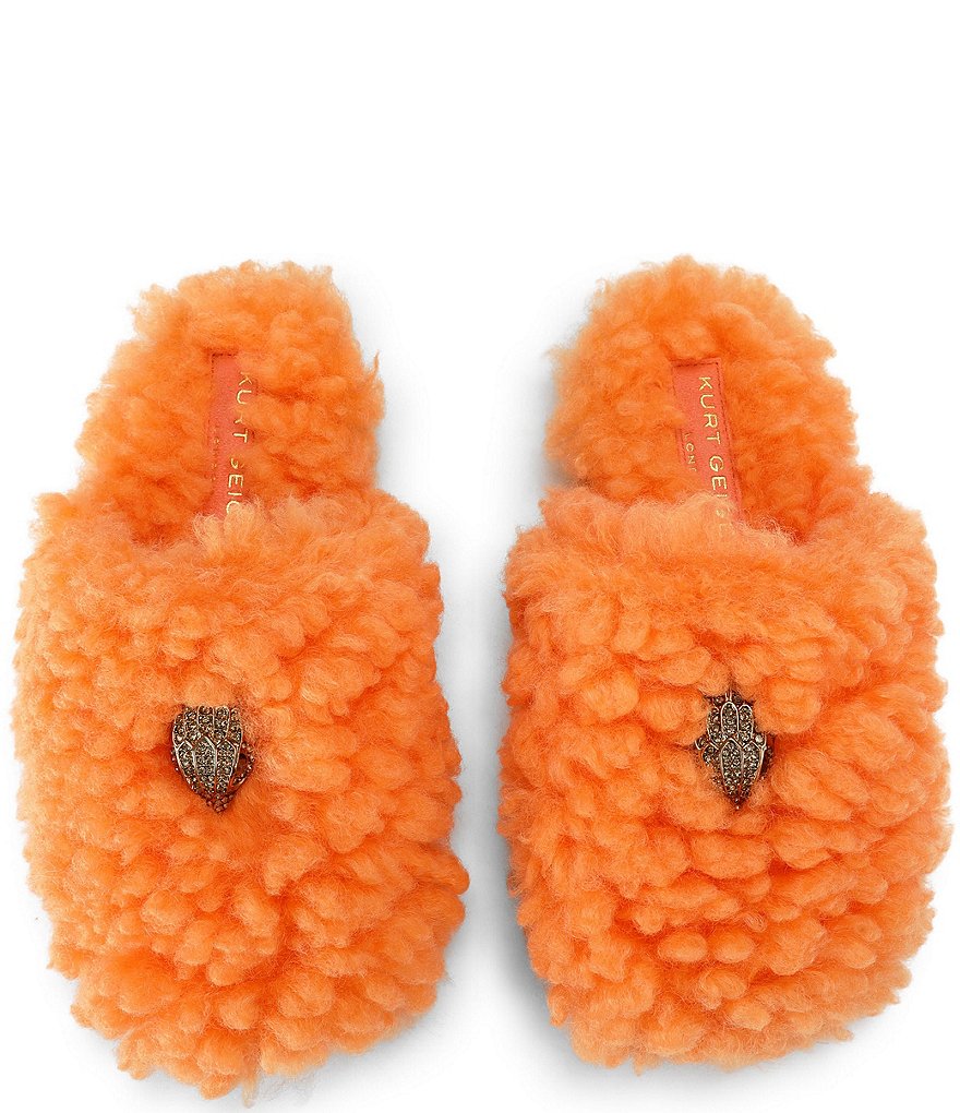 Kurt Geiger London Kensington Faux Shearling Logo Ornament Slippers - Orange - view 2