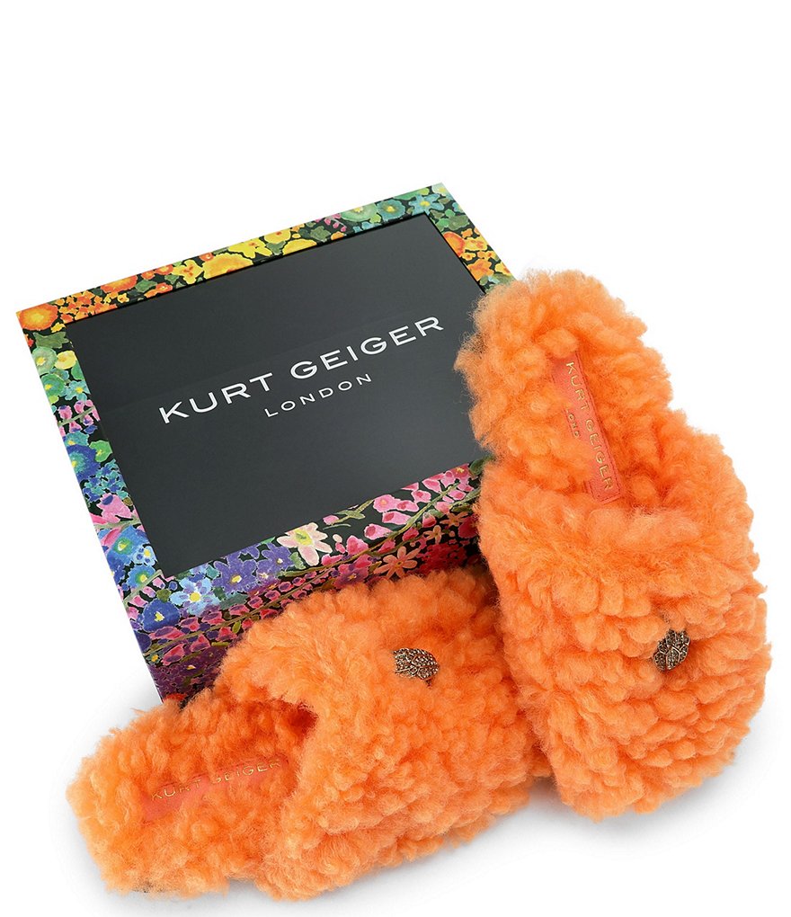 Kurt Geiger London Kensington Faux Shearling Logo Ornament Slippers - Orange - view 5
