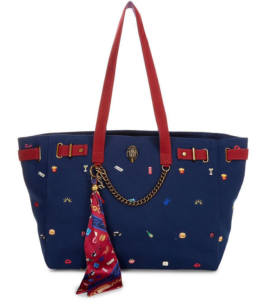 Kurt Geiger London Sloane Embroidered Canvas Shopper Tote Shoulder Bag - Blue - view 1