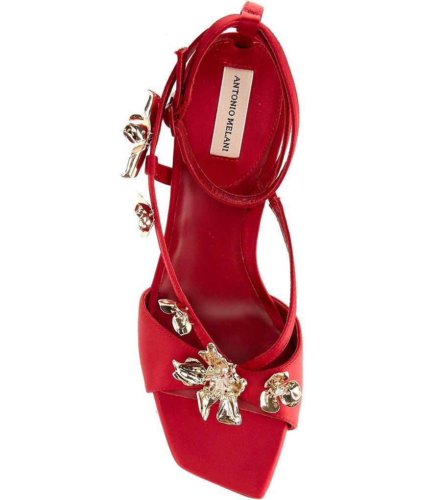 Antonio Melani Zoee Satin Flower Ornamented Ankle Strap Dress Sandals - Garnet Red - view 5