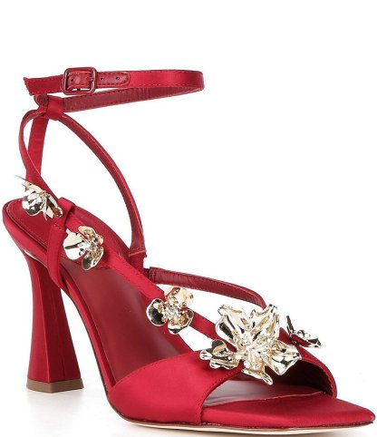 Antonio Melani Zoee Satin Flower Ornamented Ankle Strap Dress Sandals - Garnet Red - view 1
