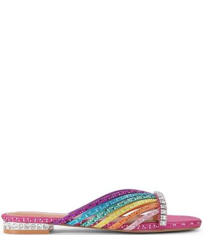 Kurt Geiger London Rainbow Crystal Embellished Flat Mule Sandals - Rainbow - view 1