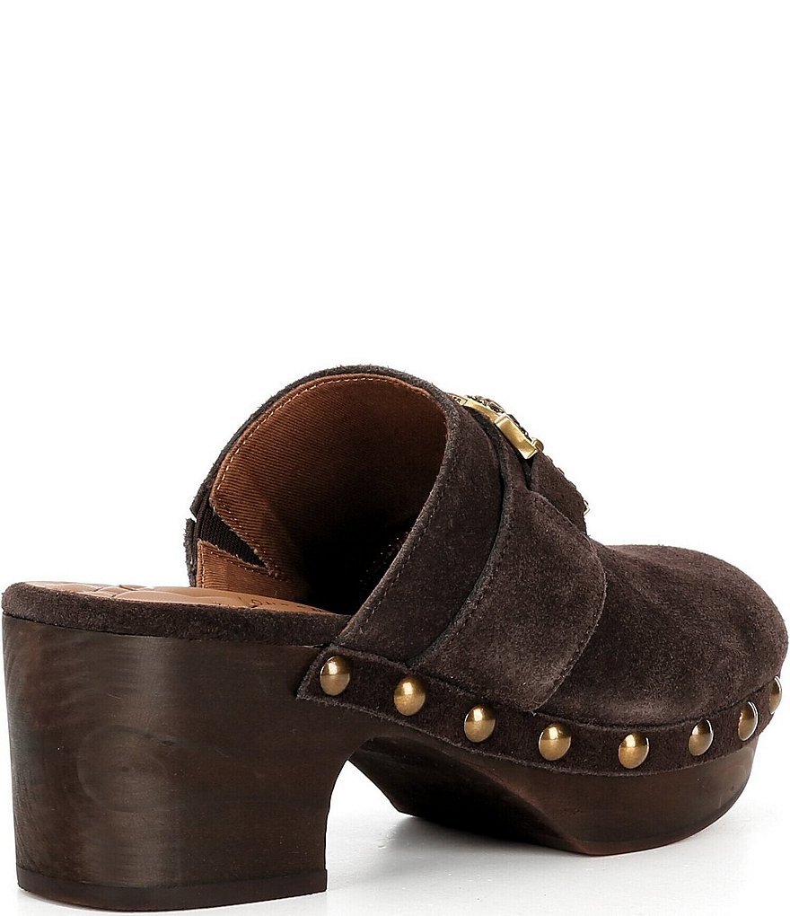 Kurt Geiger London Mansion Studded Suede Embellished Bit Buckle Platform Clogs - Brown - view 2