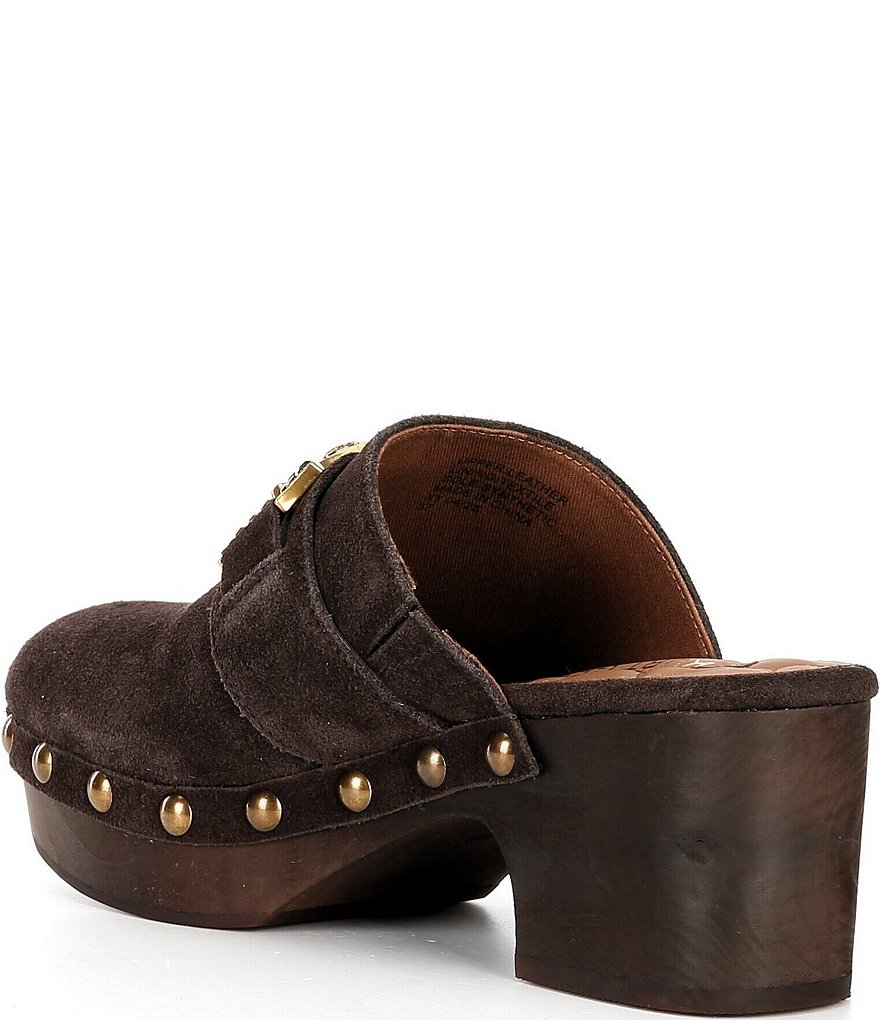 Kurt Geiger London Mansion Studded Suede Embellished Bit Buckle Platform Clogs - Brown - view 3