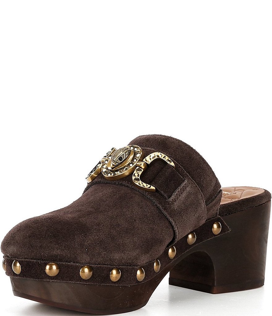 Kurt Geiger London Mansion Studded Suede Embellished Bit Buckle Platform Clogs - Brown - view 4