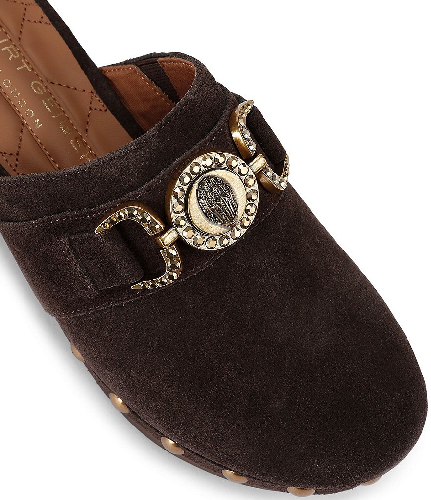 Kurt Geiger London Mansion Studded Suede Embellished Bit Buckle Platform Clogs - Brown - view 7