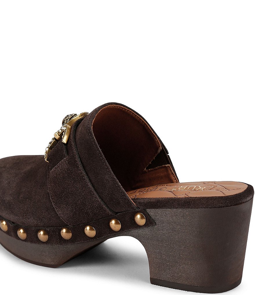 Kurt Geiger London Mansion Studded Suede Embellished Bit Buckle Platform Clogs - Brown - view 8