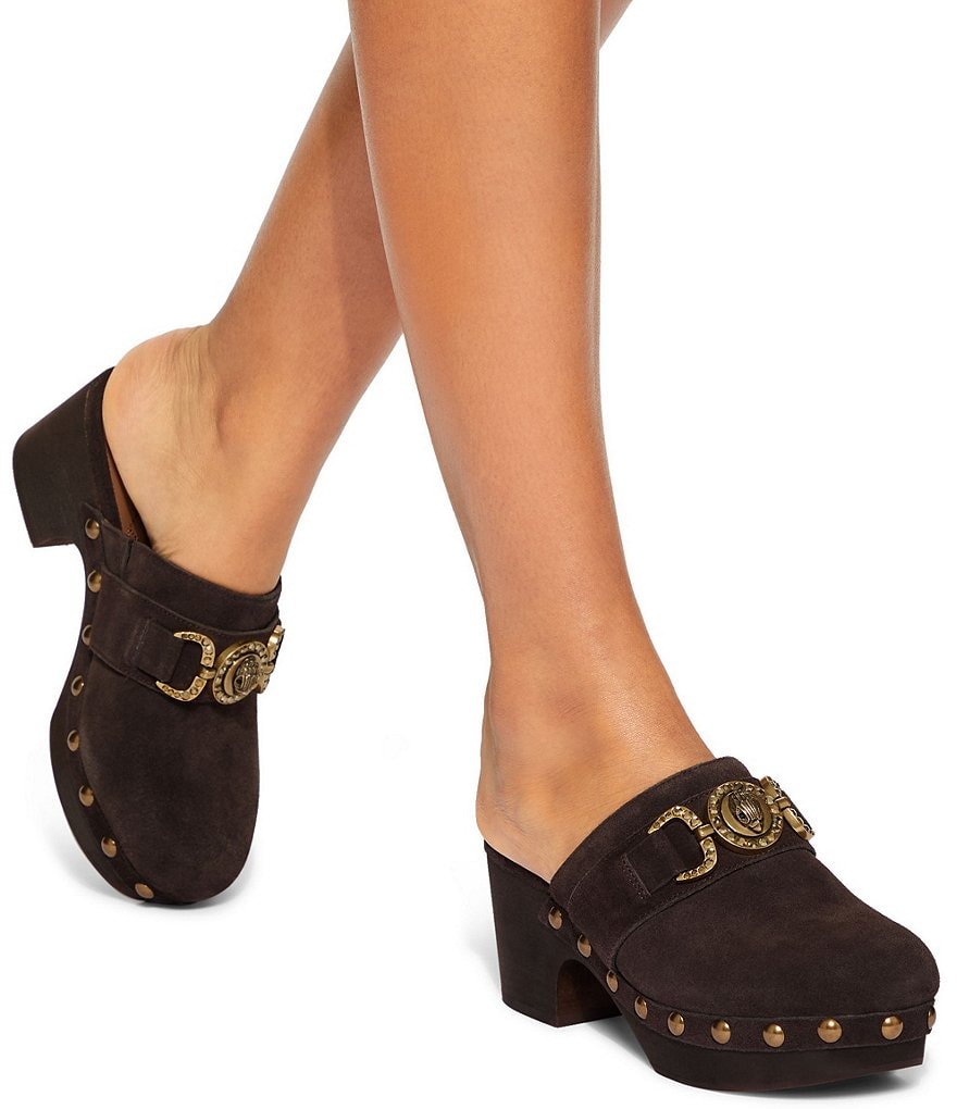 Kurt Geiger London Mansion Studded Suede Embellished Bit Buckle Platform Clogs - Brown - view 11