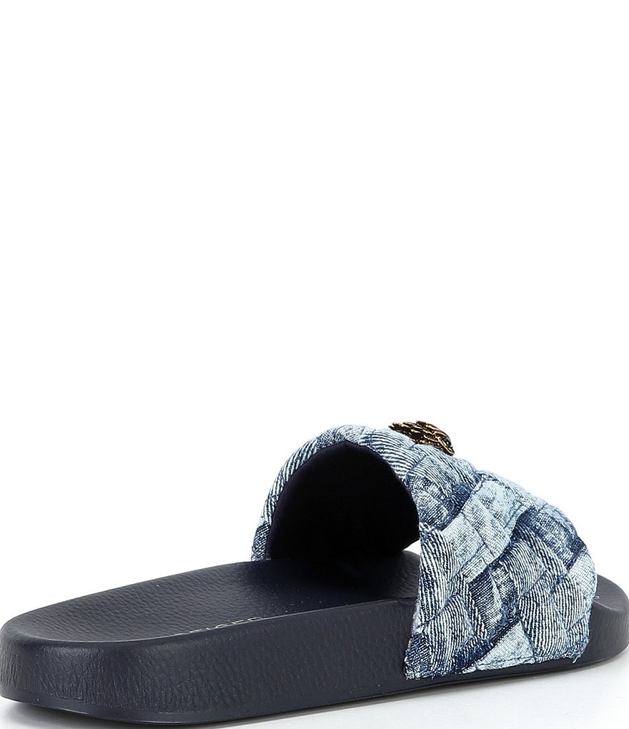 Kurt Geiger London Meena Quilted Denim Patchwork Logo Ornament Pool Slide Sandals - Denim - view 2
